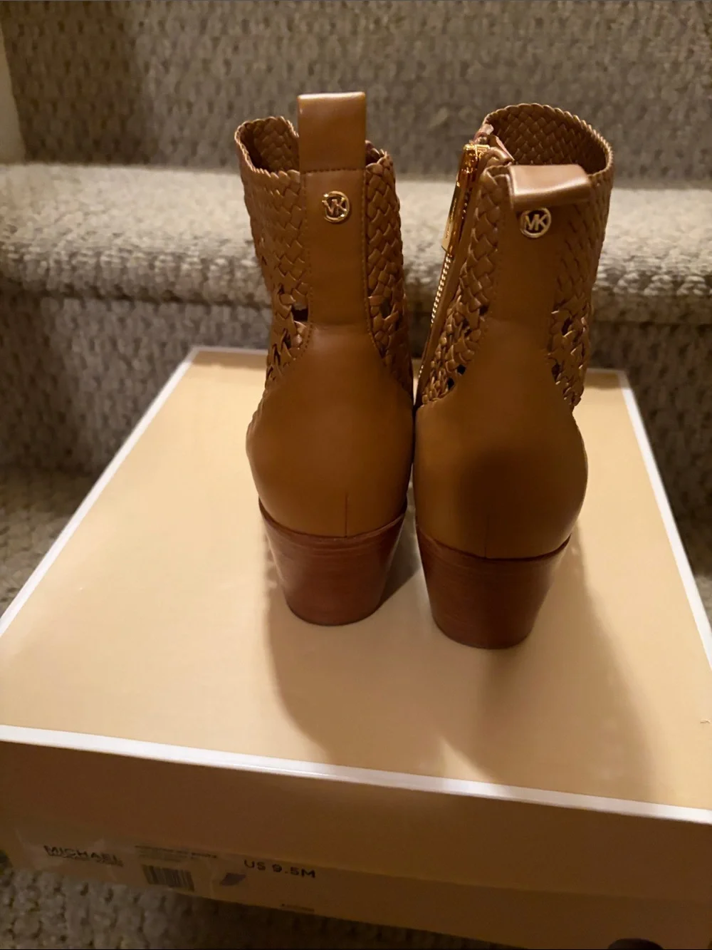Michael Kors Augustine  Tan Woven Pointed-Toe Ankle Booties